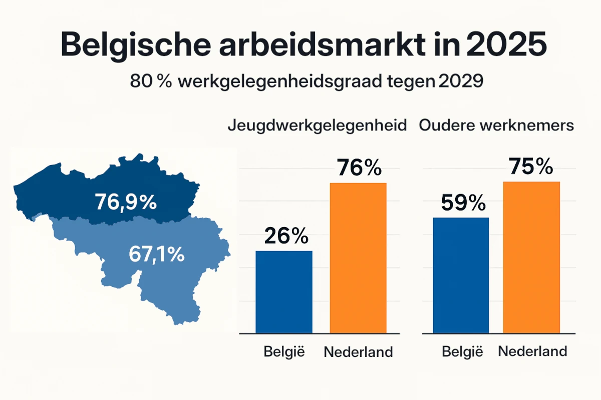 De Belgische arbeidsmarkt in 2025: werkgelegenheidstrends, vergelijking met Nederland en hervormingsdoelstellingen